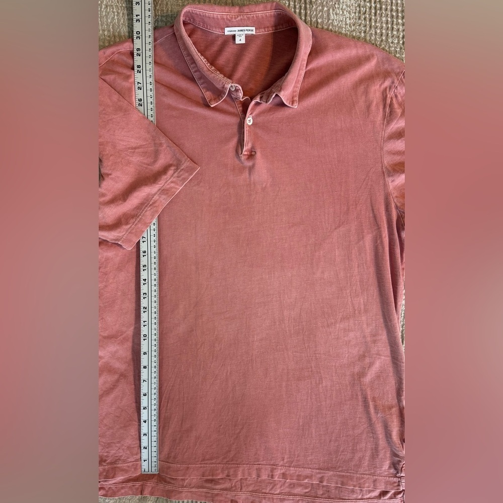 James Perse Standard Polo Shirt Made USA Garment Dyed Rose Large - Picture 5 of 11